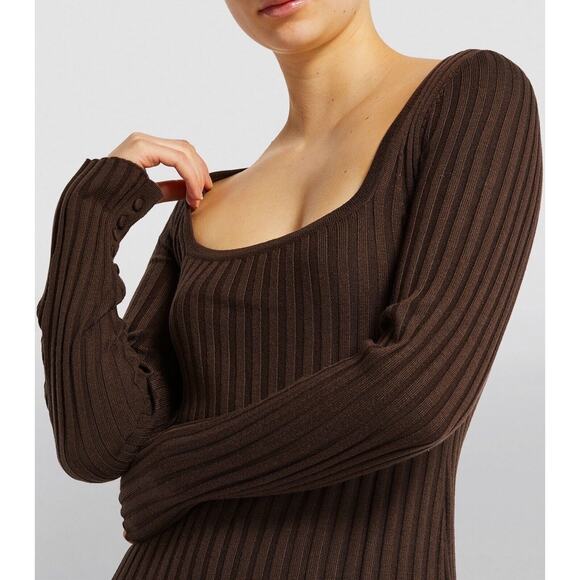 PAIGE Benita Chocolate Brown Y2K Long Sleeve Midi Sweater Dress Ribbed XL NWT - Picture 4 of 5